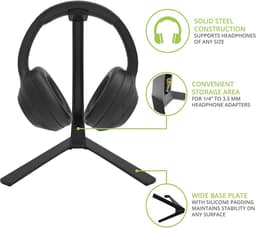 Universele Desktop Headphone en Headset Stand met Siliconen Padding en Adapter Houder - Zwart — thumbnail 4