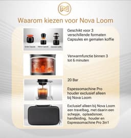Nova Loom - Draagbaar Espressomachine Pro inclusief Travelbag en houder voor auto, thuis en camping - Multifunctionele 3-in-1 draagbare elektrische reiskoffieapparaat - Capsule, cups en Poeder - Zwart - draadloos - makkelijk oplaadbaar — thumbnail 5
