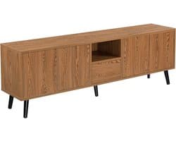 TV Meubel Lowboard Houtkleurig 140 cm Breed met Open Vakken en Opbergruimte