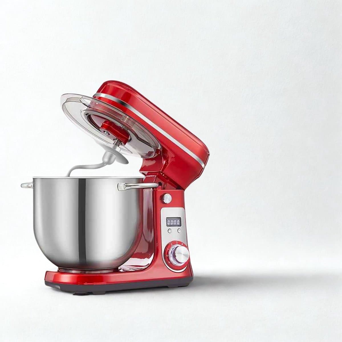 De Warenloods - Mixer - Keukenmachine - Keukenmixer Met Mengkom - 1200W - RVS Mengkom 6 Liter - 6 Standen - Mixer met Garde, Deeghaak en Menghaak - Rood — afbeelding 1