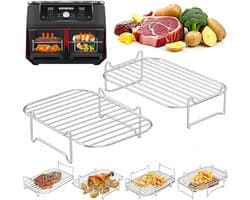 Stapelbare accessoires geschikt voor airfryer - 2-pack - Grillrekken van roestvrij staal 304 - Geschikt voor airfryers met dubbele holte van 7,6 l tot 10,4 l - Geschikt voor Ninja, Cosori, Russell Hobbs en andere airfryers met dubbele holte — afbeelding 1