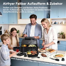 Accessoires Heteluchtfriteuse Gescht voor Philips Airfryer 3000-5000 Serie 9L, Opvouwbare Siliconenvorm Herbruikbare Ovenschaal voor Philips Dual Basket Airfryer NA350/NA550 9L — thumbnail 7
