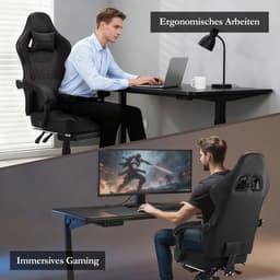 Dowinx Gamingstoel - Ergonomische Bureaustoel PU Leer - Met Voetsteun - Massage Lendensteun - Inclusief Zitkussen - Zwart — thumbnail 4