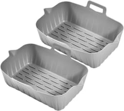 OIMG Airfryer Accessoires 2 Stuks - Bpa Vrij - Airfryer Siliconen Bakje - 19cmx6cm - airfryer-liners - Bakvorm - Vaatwasserbestendig - Heteluchtfriteuse Bakvormen - Herbruikbare - hittebestendige siliconen - Non-Stick - grijls — thumbnail 5