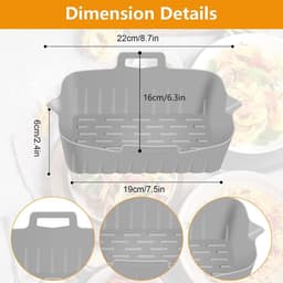 OIMG Airfryer Accessoires 2 Stuks - Bpa Vrij - Airfryer Siliconen Bakje - 19cmx6cm - airfryer-liners - Bakvorm - Vaatwasserbestendig - Heteluchtfriteuse Bakvormen - Herbruikbare - hittebestendige siliconen - Non-Stick - grijls — thumbnail 4
