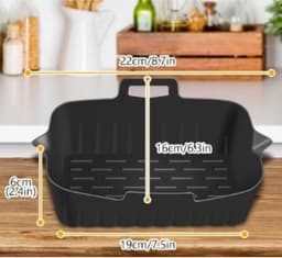 OIMG Airfryer Accessoires 2 Stuks - Bpa Vrij - Airfryer Siliconen Bakje - 19cmx6cm - airfryer-liners - Bakvorm - Vaatwasserbestendig - Heteluchtfriteuse Bakvormen - Herbruikbare - hittebestendige siliconen - Non-Stick - grijls — thumbnail 3