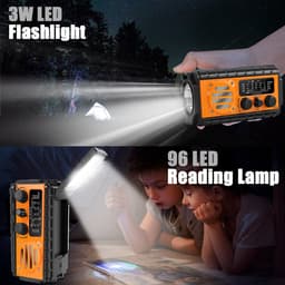 NatuurGenoot® Noodradio – 20.000mAh Powerbank – Solar & Opwindbaar – Waterdicht IPX – AM/FM/SW/WB – SOS Alarm, Zaklamp & Leeslamp – Noodpakket- Powerbank zonneenergie- Black-out & Outdoor – Oranje — thumbnail 3