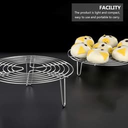 RVS Stoomrek - 2 Stuks - Ovenrooster - Ronde Stoomrek - 7 cm hoog - Magnetron Rek - Kookspullen - Stoommandr - Keukenonderzetter - kookrek dumpling - stoomrek - voor snelkookpannen en airfryers - 16 x 16 x 7 cm — thumbnail 2