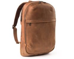 Accezz Leren Laptop Rugzak tot 16 inch - Rugtas Heren & Dames - Laptop Tas met 6 Opbergvakken - Cognac