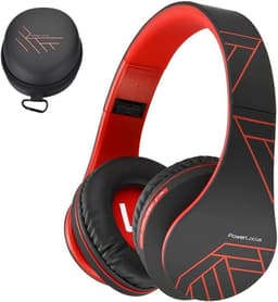 Bluetooth Koptelefoons, PowerLocus P2 draadloze Over-Ear Koptelefoon Inklapbaar, Met microfoon, Micro SD slot, FM Radio, draadloze en kabel Koptelefoon voor Smartphone,Tablets,Laptops,TV(Zwart/Rood) — thumbnail 1