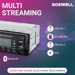 BOSWELL T1 Autoradio - USB, AUX en Handsfree - Autoradio met Bluetooth - Auto Radio voor alle Auto’s - Incl. Telefoonhouder, Afstandsbediening — thumbnail 3