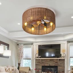 ENXING Vintage E12 Plafondventilator Met Lamp Omkeerbare Stomme Plafondventilator Licht 6 Snelheid Timer Vintage Cage Fan Plafond Licht Boho Voor Woonkamer Slaapkamer Lounge (lamp Niet Inbegrepen) — thumbnail 1