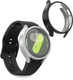 kwmobile 2x smartwatch hoes geschikt voor Samsung Galaxy Watch 7 44mm hoesje - Siliconen sporthorloge cover - Activity tracker case in zwart / zilver — thumbnail 7