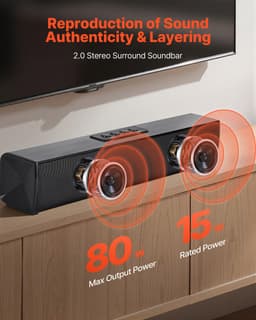 Compacte 17-Inch Soundbar voor Smart TV, 2.0-Kanaals TV-Luidsprekers met Bluetooth- En AUX-Connectiviteit, Afstandsbediening, Eenvoudige Installatie, 80 W Surround-Audiosysteem voor Pc En Thuisbioscoop — thumbnail 5