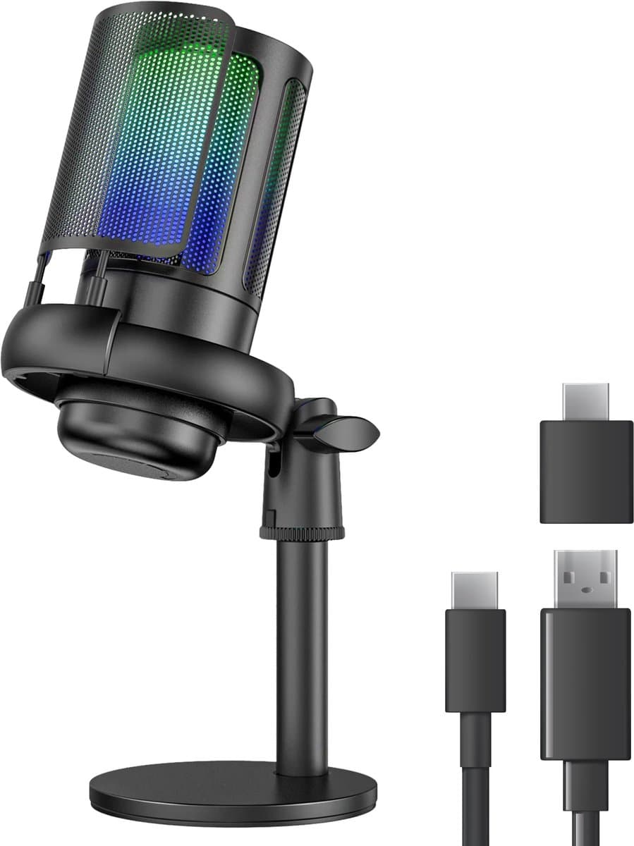 Nuvance Microfoon - Gaming Microfoon met Usb en Aux – Voor Pc en Console met Ruisonderdrukking - Microfoons - Mic - Rgb - Zwart — afbeelding 1