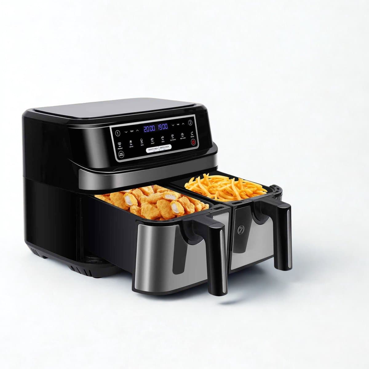 De Warenloods - XXL Airfryer - Heteluchtfriteuse - Heteluchtoven - 2 lades van 4,5 liter - 8 automatische programma's - LED-touchscreen - Zwart - 36x40x32cm — afbeelding 1