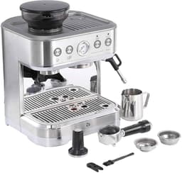 De Warenloods - Espressomachine met Bonenmaler - Koffiezetapparaat - Pistonmachine RVS - Koffiemachine met Melkopschuimer - Voor Espresso, Cappuccino en Latte - Warme Kopjes Functie — thumbnail 2