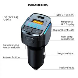 Bluetooth 5.0 FM Transmitter | Autolader | Bluetooth Car Kit | Type-C & USB-A Snellader 5V 3.1A | Handsfree Bellen | Auto MP3 Speler | Autoradio | Autoaccessoires | Autoadapter — thumbnail 5