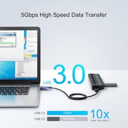 7-Poorts USB 3.0 Hub Splitter met Individuele Aan/Uit Schakelaars en LED Indicatoren — thumbnail 3