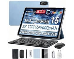 Blackview MEGA 2 Tablet Sets - 4G LTE+WiFi - 12 Inch - 24GB RAM - 128GB - Met Toetsenbord(QWERTY), Beschermhoes, Muis, Stylus - Android 15 - Widevine L1 - 9000mAh - Blauw
