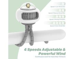 Stille USB-ventilator voor kinderwagens - Oplaadbaar, 4 Snelheden, Flexibel Statief en Handheld Gebruik