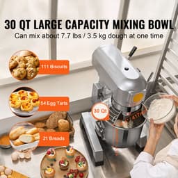 Professionele Keukenmixer, 28,5 L Staande Mixer met 3 Instelbare Snelheden, 1100 W Deegmixer, Roestvrijstalen Kom en 3 Accessoires, Ideaal voor Restaurants, Bakkerijen, Patisserieën en Cafés — thumbnail 3