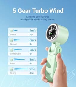 Draagbare Handheld Turboventilator - 5 Versnellingen - Tot 12 Uur Beter Koelen - 3-in-1 Ventilator voor Outdoor en Reizen — thumbnail 4