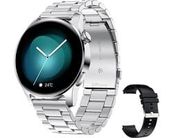 DrPhone ModelX5 - Metalen Smartwatch 46mm - Sport Mannen - Touchscreen - Berichten - Bluetooth Bellen - Nederlands - Zilver