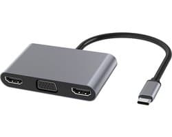 USB-C naar 2 x HDMI + VGA Adapter. Inclusief oplaadpoort voor Laptop of MacBook