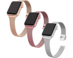 By Qubix - Geschikt voor Apple Watch bandje - 3 x Milanese slim fit bandje - Champagne goud + Rosé goud + Multicolor - Geschikt voor Apple Watch 38 mm / 40 mm / 41 mm / 42 mm - Smartwatch bandje - iWatch milanees - smartwatchbandje