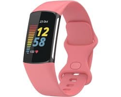 Siliconen Smartwatch bandje - Geschikt voor Fitbit Charge 5 / Fitbit Charge 6 siliconen bandje - roze - Strap-it Horlogeband / Polsband / Armband - Maat: Maat S