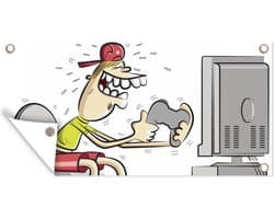 Schuttingposter Gamer - Televisie - Console - 200x100 cm - Tuindoek