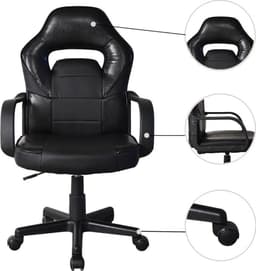 Bureaustoel Thomas junior - gamestoel racing gaming stijl - hoogte verstelbaar - zwart — thumbnail 4