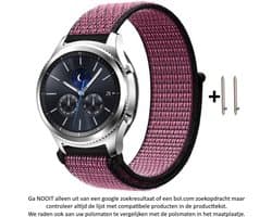 22mm Roze / Paars / Zwart Nylon sporthorloge bandje geschikt voor bepaalde 22mm smartwatches van verschillende bekende merken (zie lijst met compatibele modellen in producttekst) - Maat: zie foto - klittenbandsluiting – Nylon Strap - 22 mm