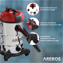 AREBOS Stofzuiger 1800W - Stofzuiger Zonder Zak - Stofzuiger met Zak - Vacuum Cleaner - Alleszuiger - Stof- en waterzuigers 30L — thumbnail 4