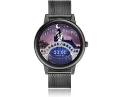 Darenci Smartwatch Feather Pro - Smartwatch dames - Smartwatch heren - Activity Tracker - Touchscreen - Stalen band - Dames - Heren - Horloge - Stappenteller - Bloeddrukmeter - Verbrande calorieën - Zwart - Spatwaterdicht