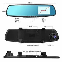 TechU™ Dashcam Voor en Achter Camera – M31 Zwart – Dashboardcamera – 4.3” Scherm & 12.2” Spiegel – G-sensor – Bewegingssensor – Loop recording – Nachtvisie – 130° Wijdhoeklens – Incl. Achteruitrijcamera - voor auto — thumbnail 3