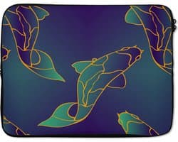 Laptophoes 15.6 inch - Patronen - Vis - Koi - Laptop sleeve - Binnenmaat 37x26 cm - Zwarte achterkant