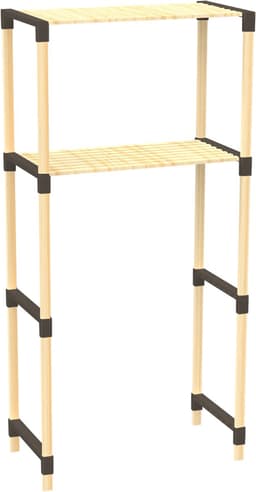 Fixwood 2-Laags Wasmachine Rek – Zwart - Houten Opbergrek voor Wasmachine – Ruimtebesparend Badkamerrek 127 cm – Beukenlook – 33x66x127 cm — thumbnail 1