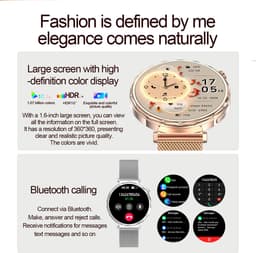 Knobbout 1.6” Elegant Design Smartwatch met Bluetooth Bellen – AI Spraakassistent - Muziekbediening - Vrouwelijke Gezondheidszorg - Sporttracking- Multifuntioneel Horloge - Gouden staal + silicone band — thumbnail 2