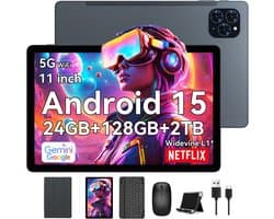 TABWEE Tablet T90 - 24GB RAM - 128GB ROM - 8000 mAh - 11 Inch - Met Toetsenbord(QWERTY) - Hoes - Stylus - Muis - Gemini AI - Bluetooth 5.0 - Android 16 - Grijs