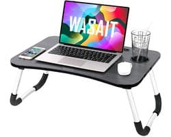 Opvouwbare laptoptafel - Bedtafel laptop - Laptopstandaard bed - Banktafel - Laptop bureau - Tablet houder - Bekerhouder tafel - Antislip laptoptafel - 60 x 40 x 27cm