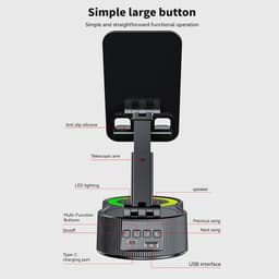 Bluetooth-luidsprekerstandaard, 360° draaibare multifunctionele audio- en videostandaard met HiFi-surroundgeluid, draagvermogen van 8 kg voor telefoons en tablets, TWS/FM/RGB/NFC — thumbnail 3