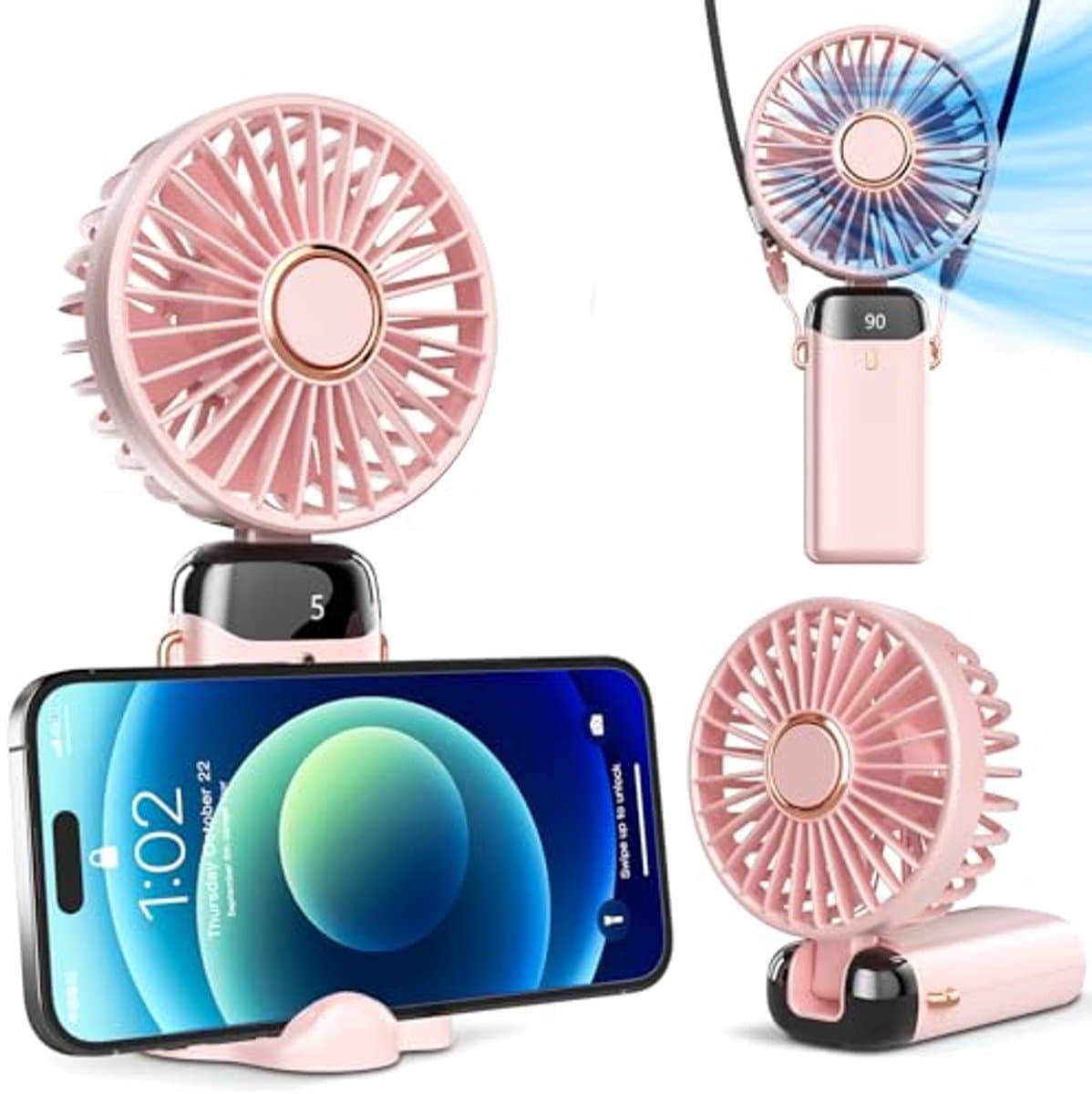 Draagbare Ventilator met Digital Display - Oplaadbare Mini Ventilator met 5 Snelheden en 90° Verstelbaarheid voor Buiten en Binnen — afbeelding 1