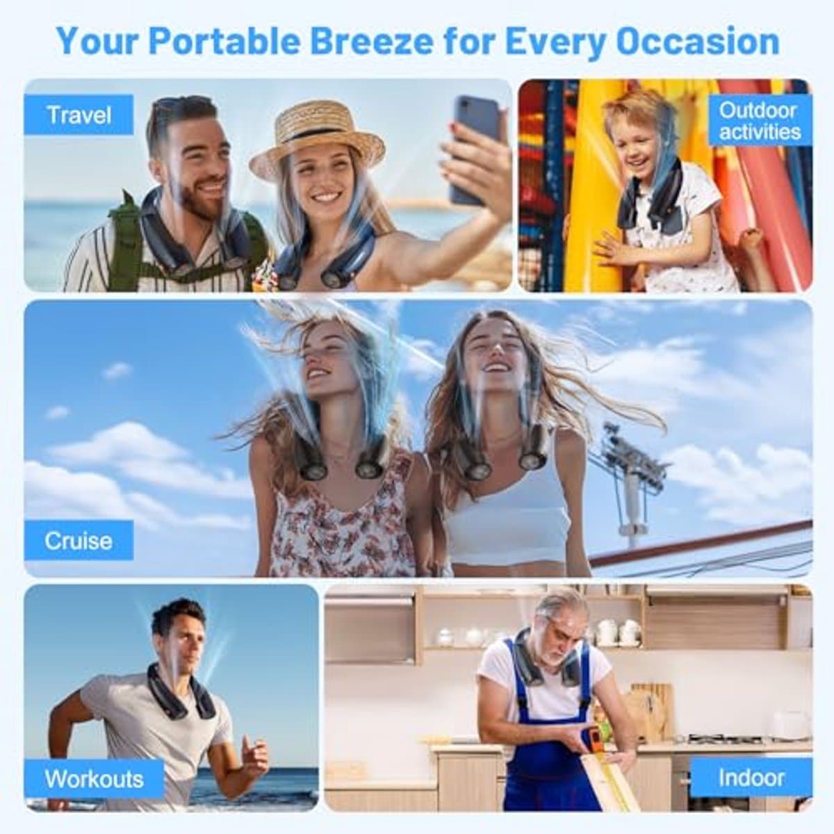 Draagbare nekventilator met 6 snelheden en 8000mAh batterij — afbeelding 1