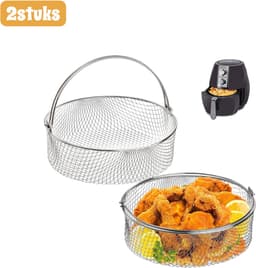 2stuks - Frituurmandje - Roestvrij staal - Airfryer-rek - Stapelbaar - Stoommandje - Multifunctioneel grillrek - Filterrek voor voedseldehydrator - Rond - zilver — thumbnail 1
