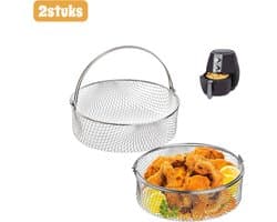 2stuks - Frituurmandje - Roestvrij staal - Airfryer-rek - Stapelbaar - Stoommandje - Multifunctioneel grillrek - Filterrek voor voedseldehydrator - Rond - zilver