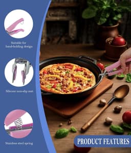 Bowl Gripper Clip - RVS Keuken - 2 pcs Retriever Tongs - Met Anti-Slip pp Handgreep voor Air Fryer - Voor Het Optillen van Heet Etenswaren - Roestvrij Stalen Kom Gripper Clip - Antislip Retriever Tongs Voor Stomer - 2 stuks - Roze + Groen — thumbnail 4