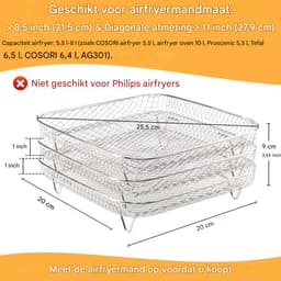 Vierkante Drie-laags Stapelbare Airfryer Rack - 304 RVS Kookrack - Capaciteit Uitbreiden - Gelijkmatig Verwarmen — thumbnail 2