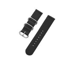 DrPhone SWB1 - Smart Watch Bandje - Roestvrij Staal Zilveren Gesp - Nylon - 20mm – Zwart